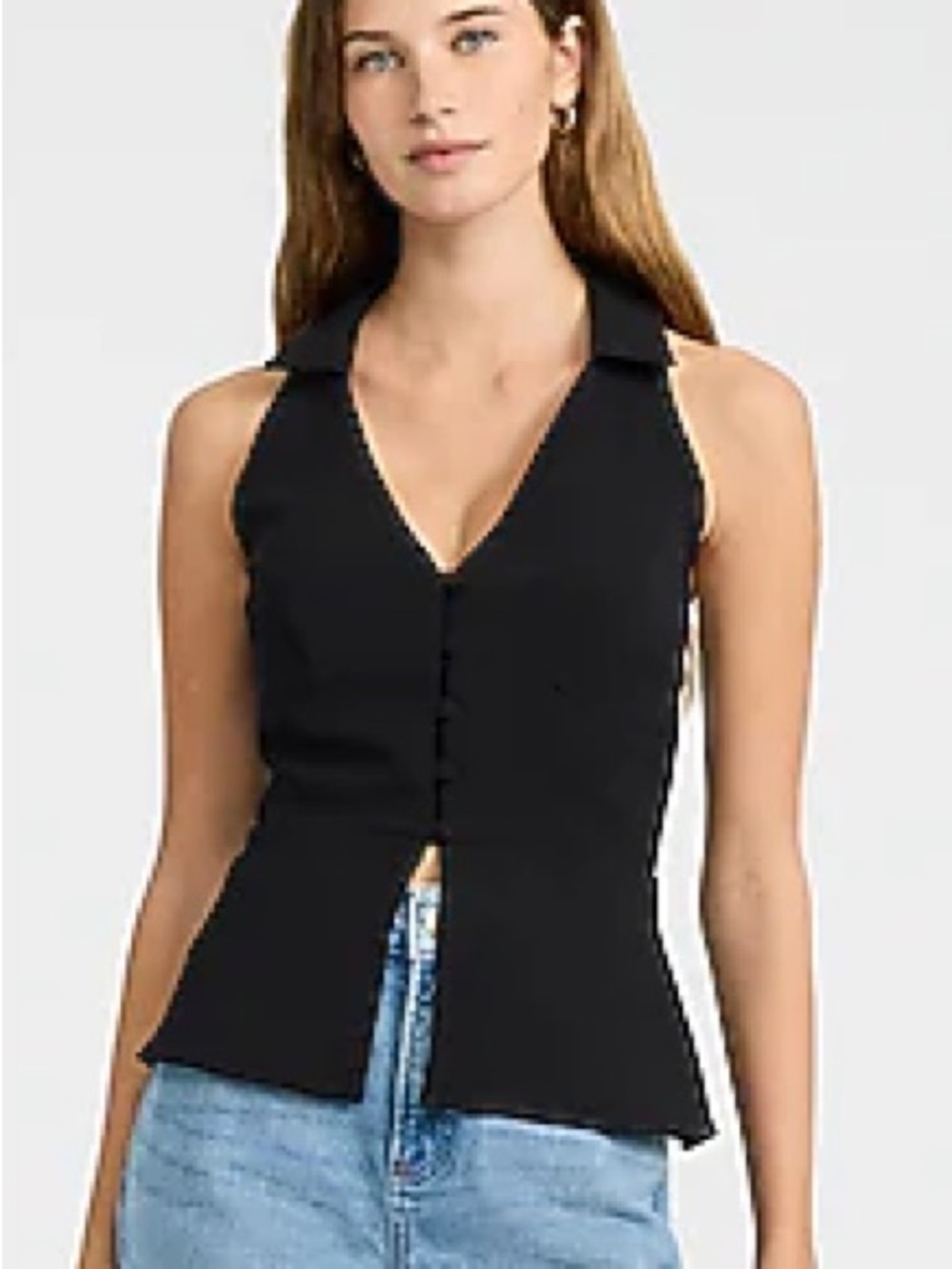 Women’s Express Collared V-Neck Cutaway Tailored Tank in Signature Crepe- xs